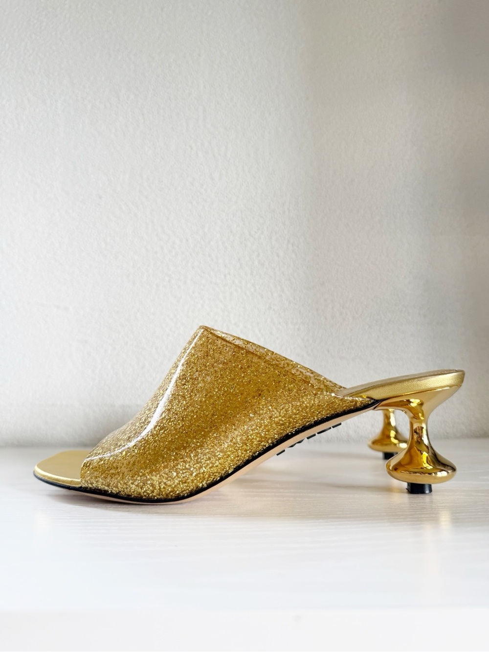 Loewe x Paula's Ibiza Toy Gold Glitter PVC Sculptural Heel Mules EU 38 US 8